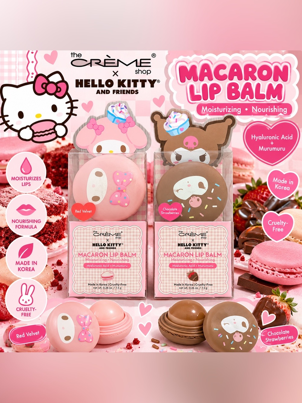 🎀 The Crème Shop x Hello Kitty & Friends Macaron Lip Balm Duo 🎀